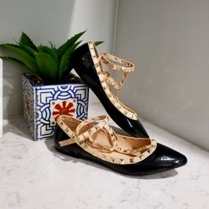 🥿 DIBA BLACK AND NUDE FLATS WITH ANKLE STRAPS
